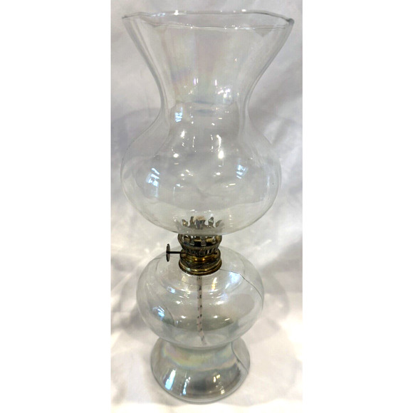 Vintage Iridescent Oil Kerosine Lamp Clear Blown Glass 11.5" Mid Century Modern - Picture 1 of 9